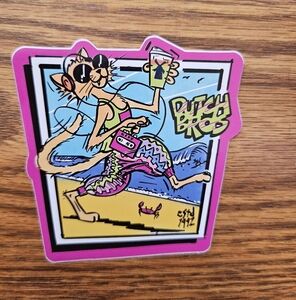 Dutch Bros Pink and Yellow Cat Sticker